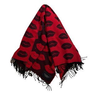 Victoria's Secret KISS ME LIPS Large Throw Blanket Red Black Reversible 60"x50"